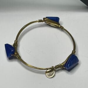BOURBON & BOWETIES gold tone bracelet bangle faceted blue agate signed jewelry